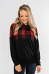 Keep On Loving Color Block Hoodie- Black & Buffalo Plaid