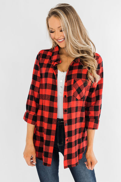 On An Adventure Plaid Top- Buffalo Plaid – The Pulse Boutique