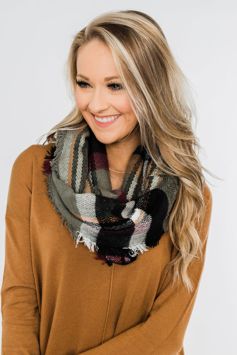 Infinity Scarf in Olive & Mauve