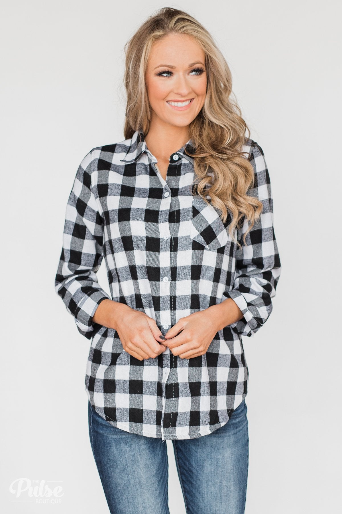 Plaid With The Fur Top White Black The Pulse Boutique