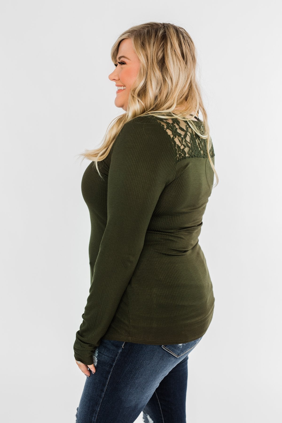 Lace Back 5-Button Henley Top- Olive – The Pulse Boutique