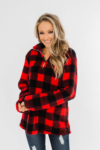 1/4 Zip Sherpa Pullover- Buffalo Plaid – The Pulse Boutique