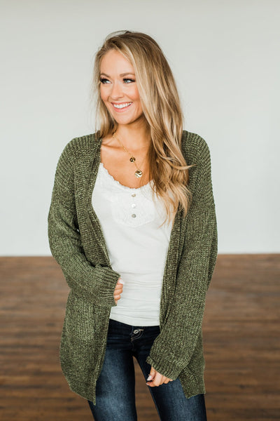 Have My Heart Velvet Chenille Cardigan- Olive – The Pulse Boutique