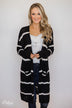 Long Knitted Striped Cardigan- Black