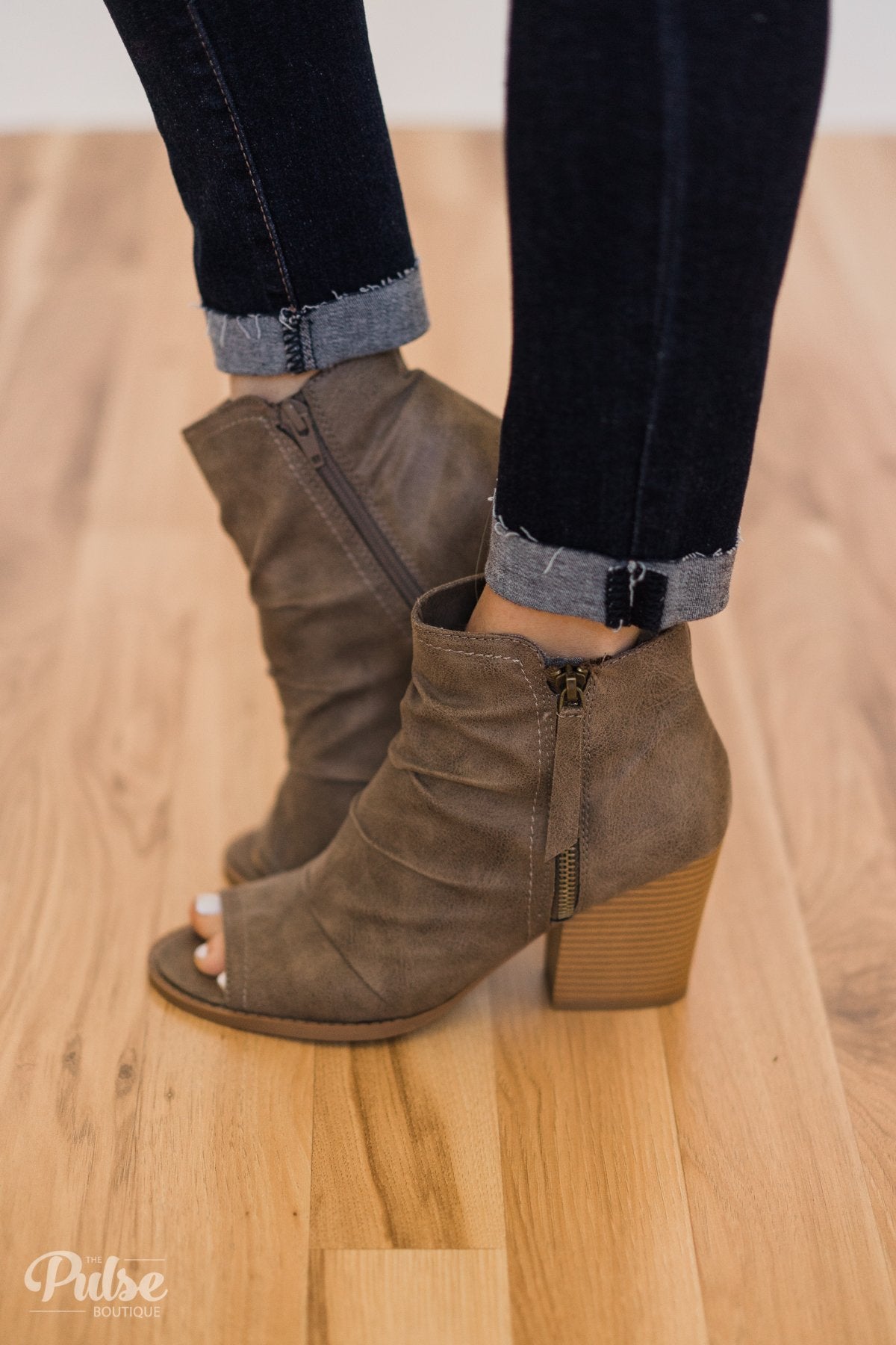 Rampage Ram Petite Open Toe Booties Taupe