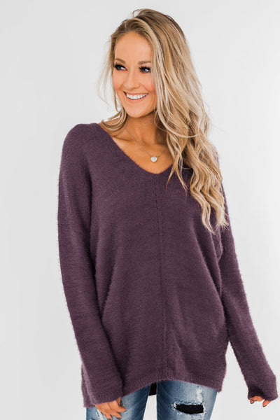 Feel The Magic Long Sleeve Sweater- Dark Purple – The Pulse Boutique