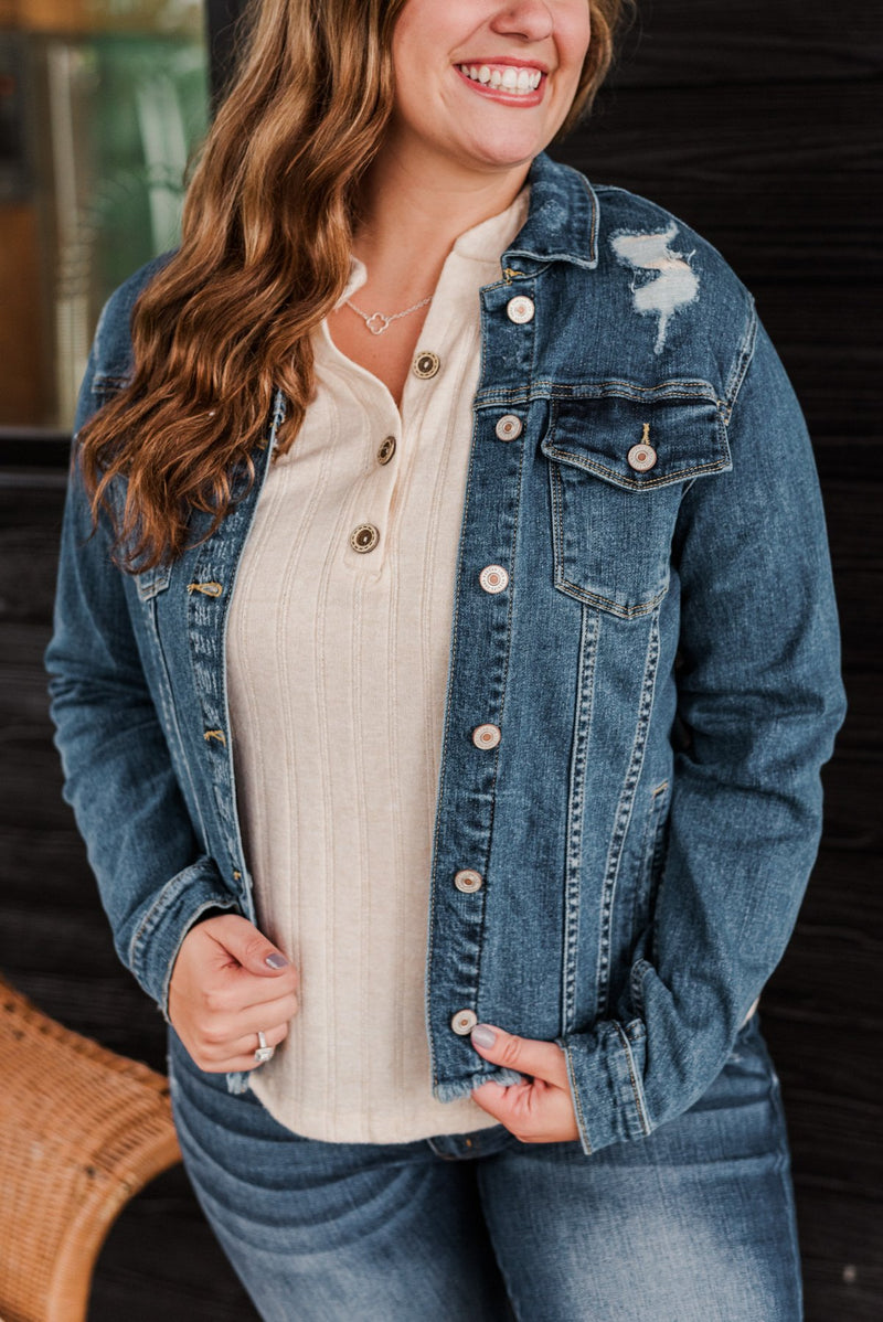 She's So Classic Distressed Denim Jacket- Dark Wash – The Pulse Boutique