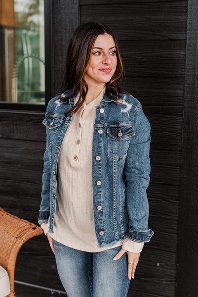 She's So Classic Distressed Denim Jacket- Dark Wash – The Pulse Boutique