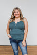 5 Button Henley Tank Top- Dark Seafoam