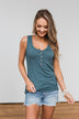 5 Button Henley Tank Top- Dark Seafoam