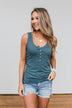 5 Button Henley Tank Top- Dark Seafoam