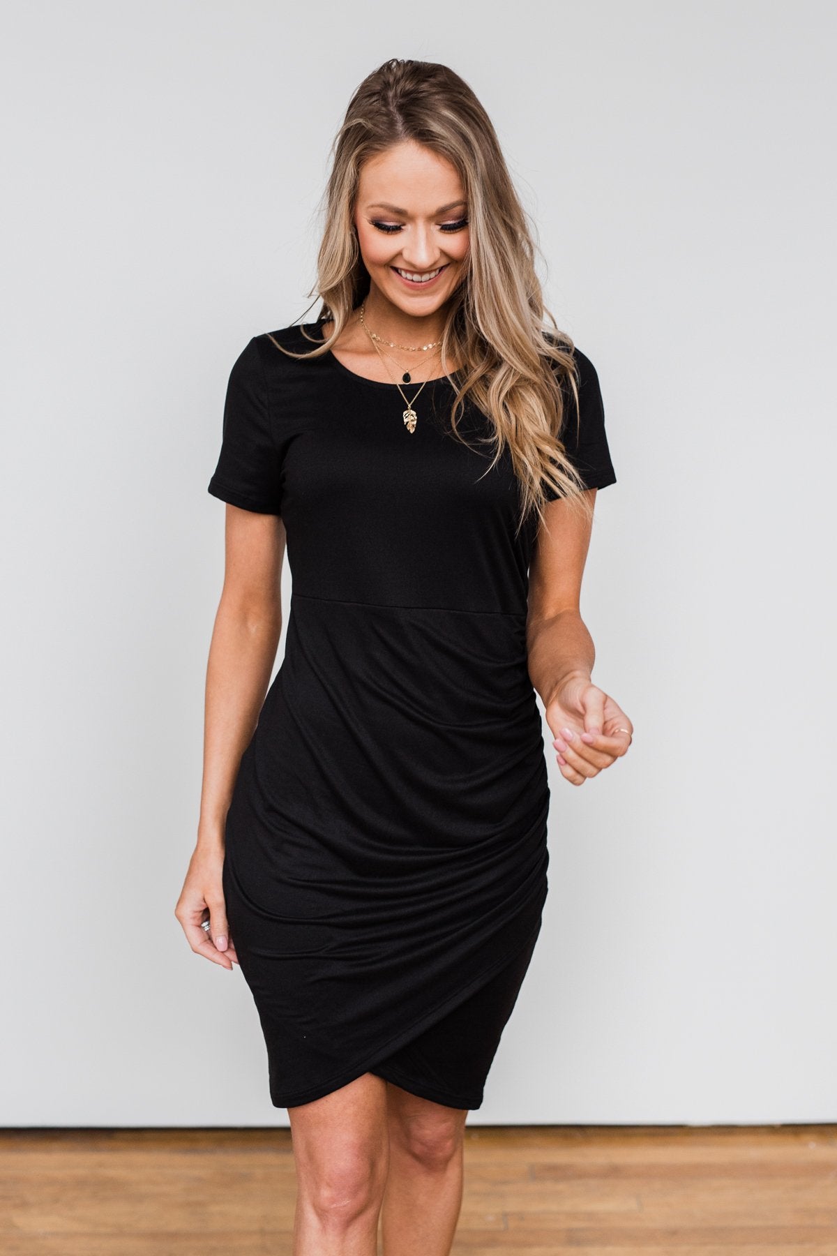 Ready For This Cinched Dress- Black – The Pulse Boutique