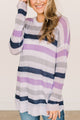 Done For The Day Striped Sweater- Lavender & Gray