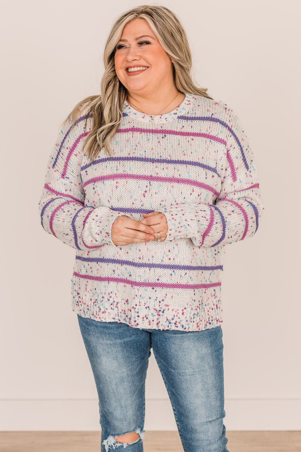 Stay Tuned Confetti Knit Sweater- Ivory & Lavender – The Pulse