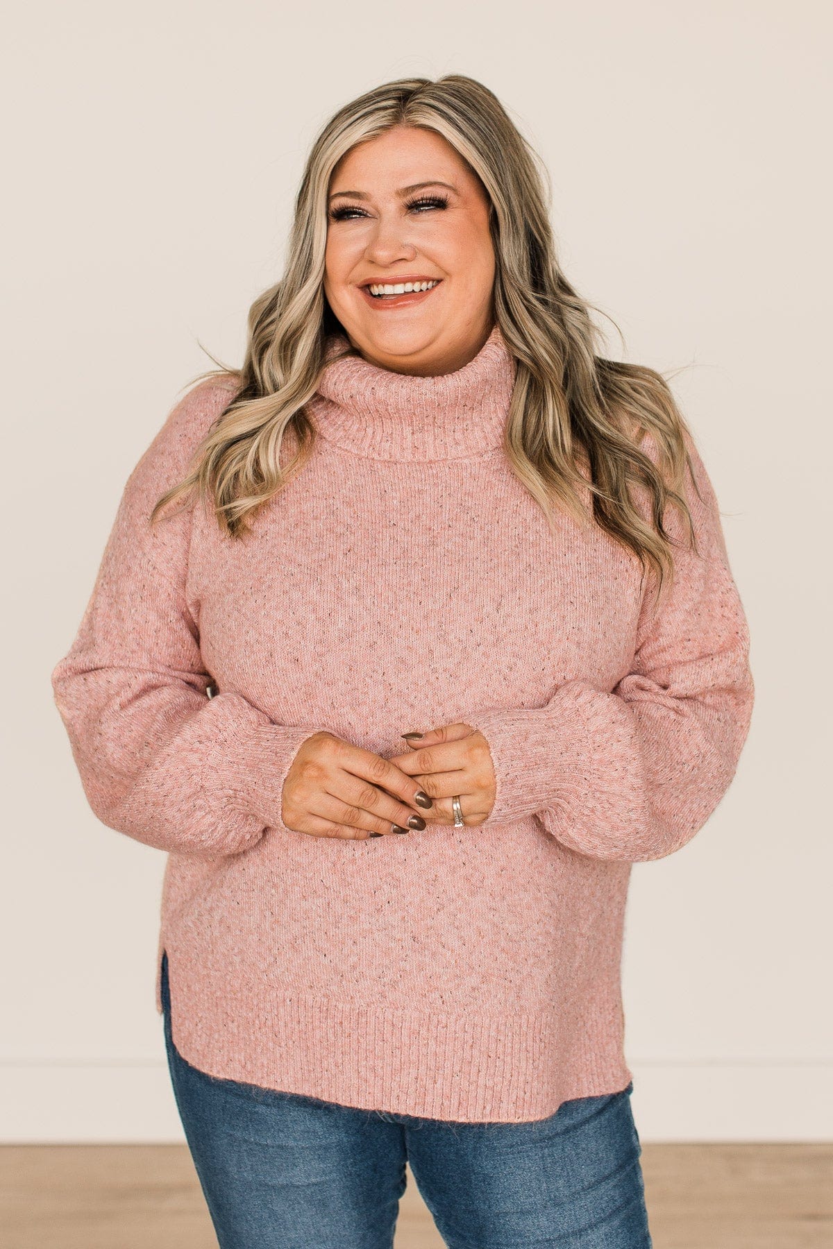 Plus size pink turtleneck hotsell