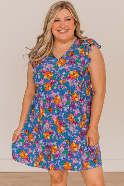 Flirty Flourish Floral Mini Dress- Royal Blue – The Pulse Boutique