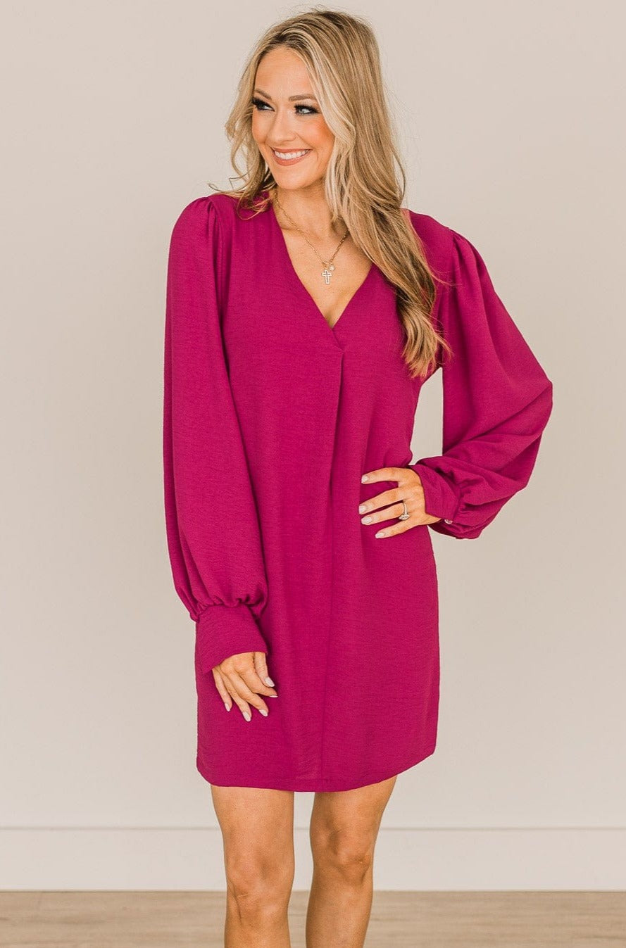 Feeling Cute Long Sleeve Shift Dress Magenta