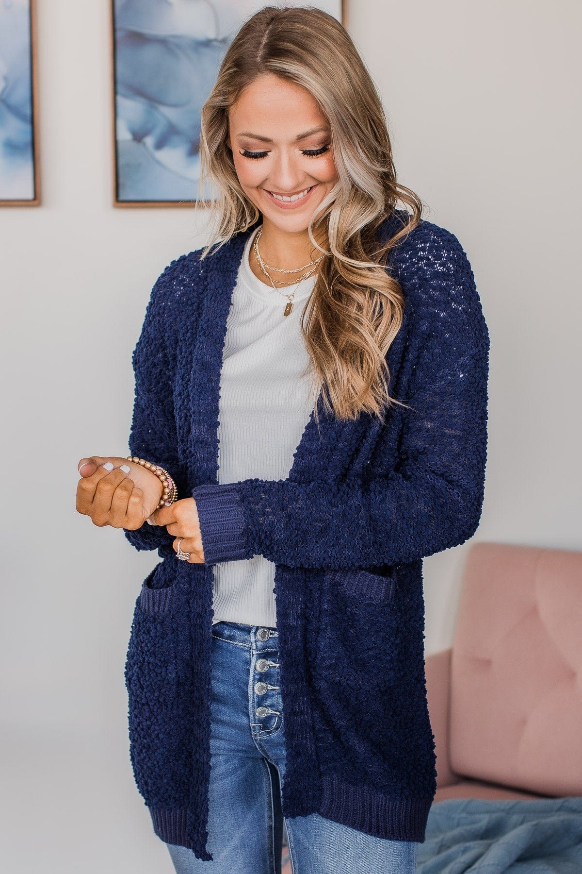 Navy on sale popcorn cardigan