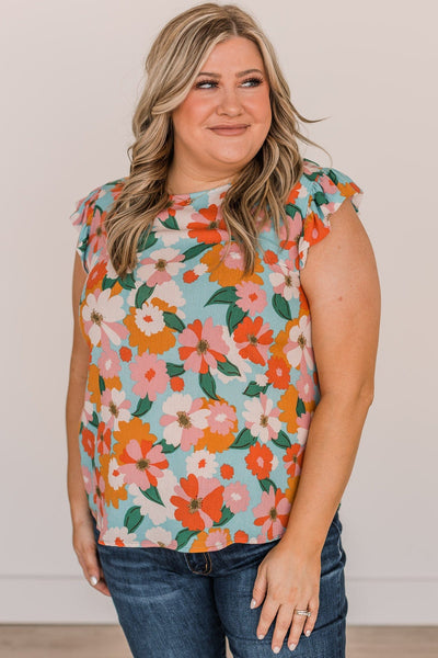 No Comparison Floral Top- Blue, Pink, & Orange – The Pulse Boutique