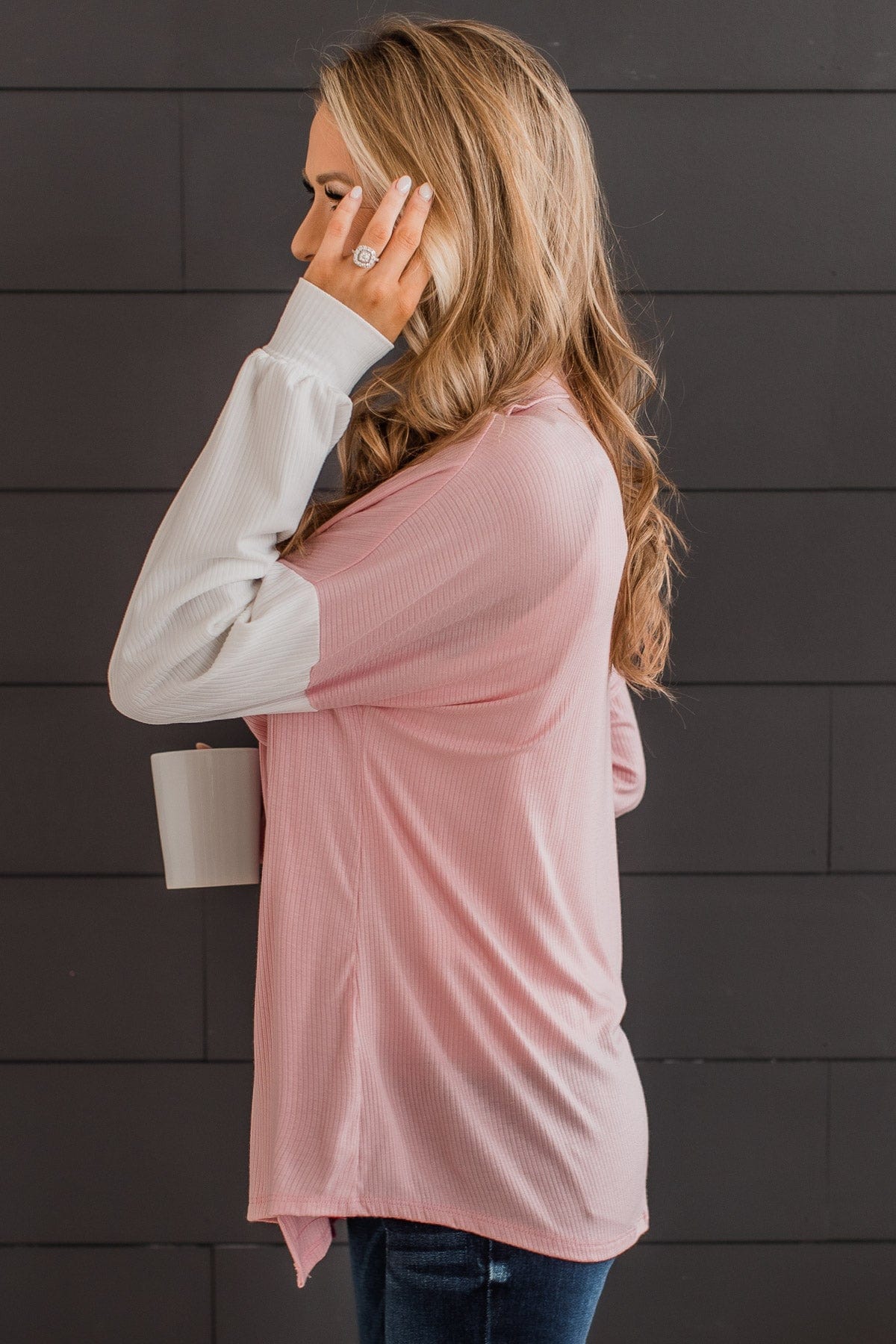 Found My Forever Color Block Button Top- Ivory & Pink