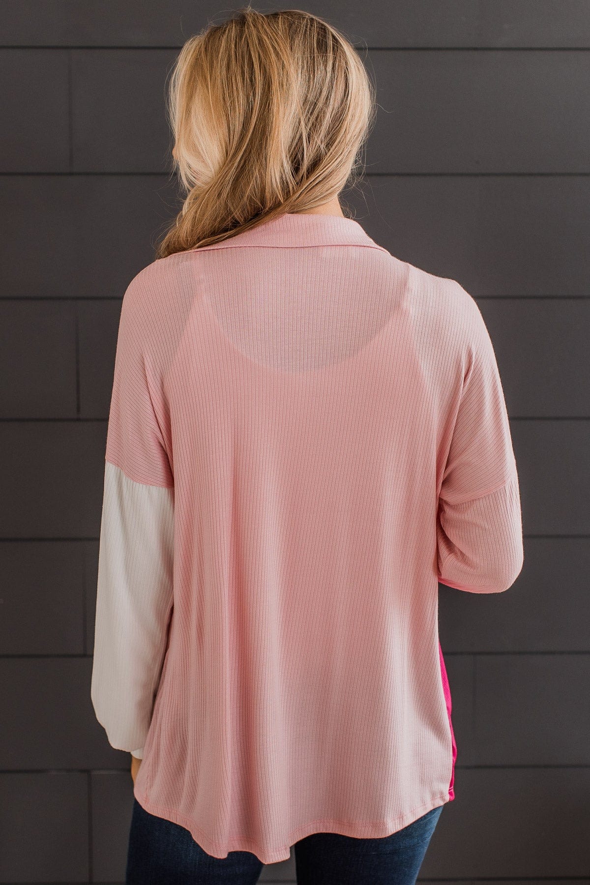 Found My Forever Color Block Button Top- Ivory & Pink