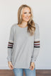 Walking Into Autumn Varsity Stripe Top- Light Heathered Grey