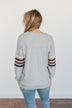 Walking Into Autumn Varsity Stripe Top- Light Heathered Grey