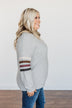 Walking Into Autumn Varsity Stripe Top- Light Heathered Grey