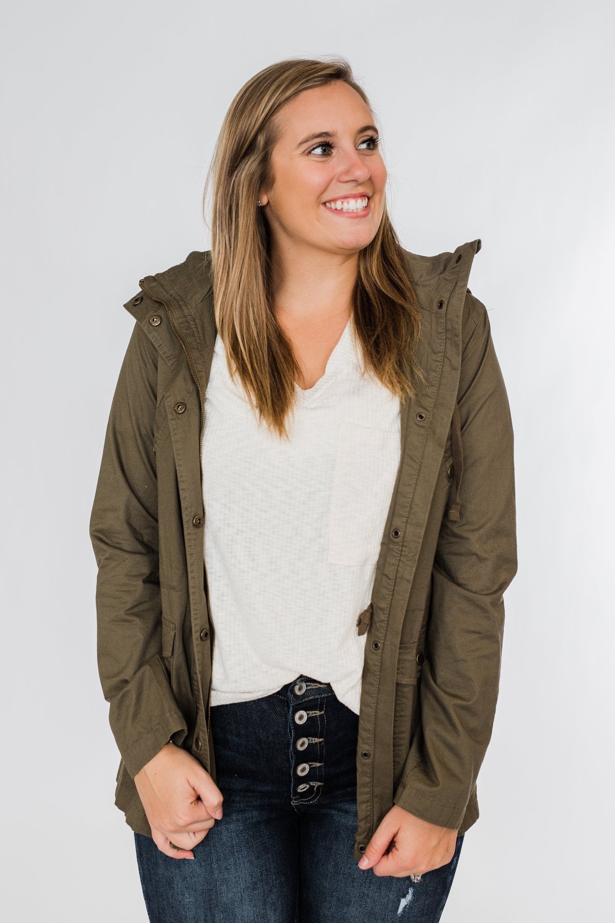 Flannel Lined Hood Utility Jacket- Olive – The Pulse Boutique