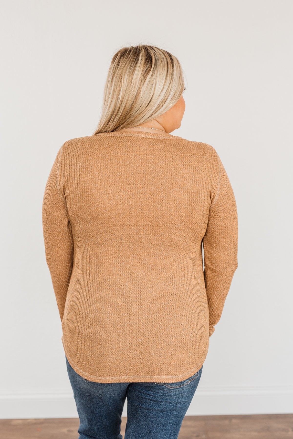 Blustery Days Thermal Knit Pocket Top- Dusty Camel