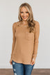 Blustery Days Thermal Knit Pocket Top- Dusty Camel