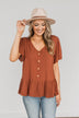 Flawless Fall Flair V-Neck Ruffle Top- Rust