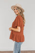 Flawless Fall Flair V-Neck Ruffle Top- Rust