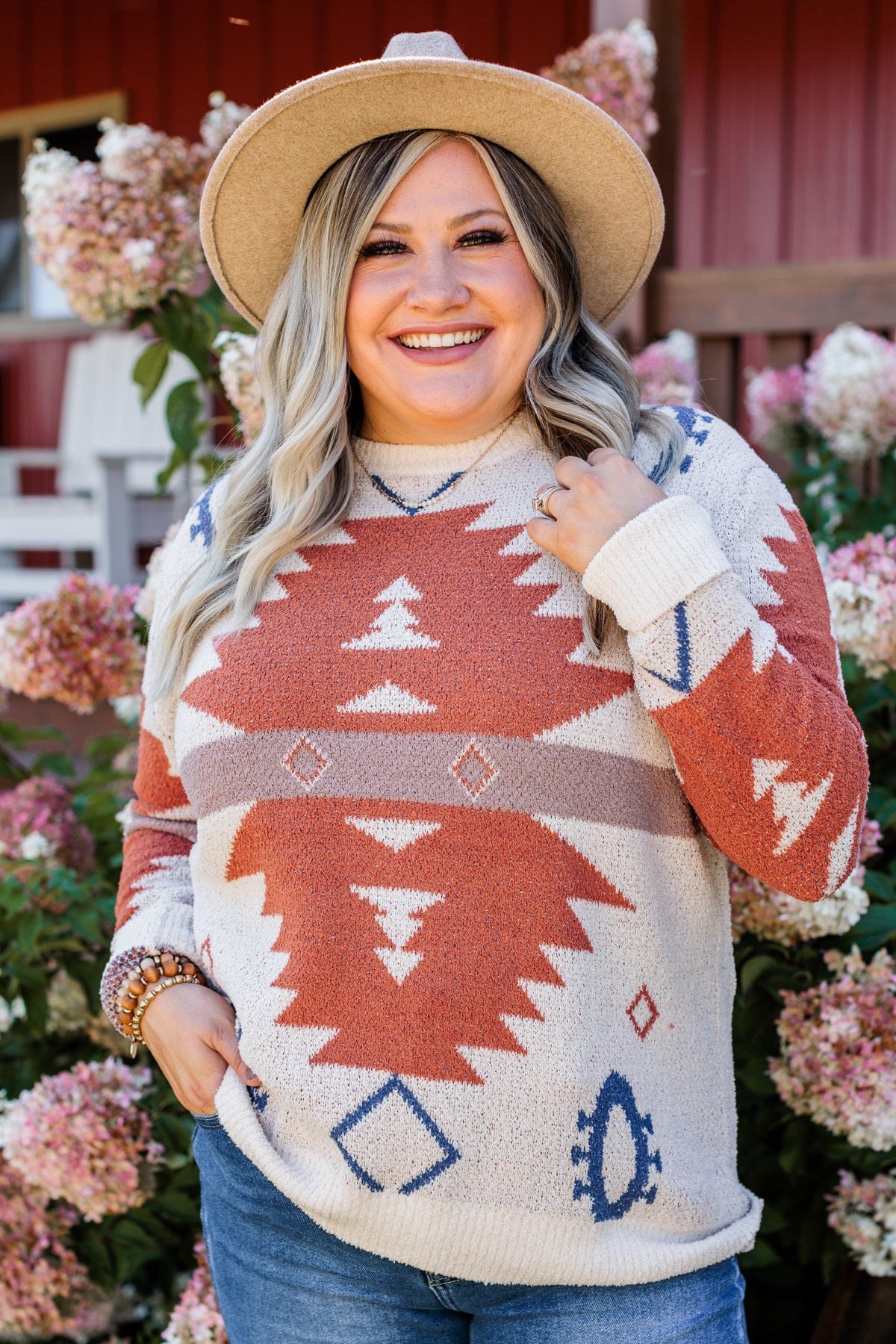 Down To Earth Aztec Sweater- Oatmeal, Rust & Navy – The Pulse Boutique