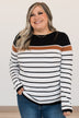 Can't Stay Away Striped Sweater- Black & Rust