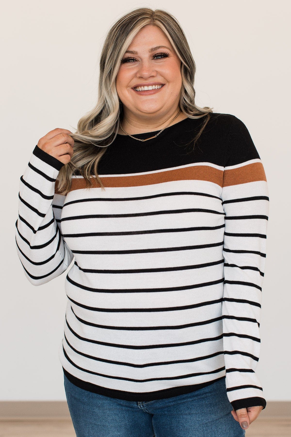 Cozy in Stripes Elbow Patch Sweater - Black & White – The Pulse Boutique