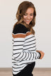 Can't Stay Away Striped Sweater- Black & Rust