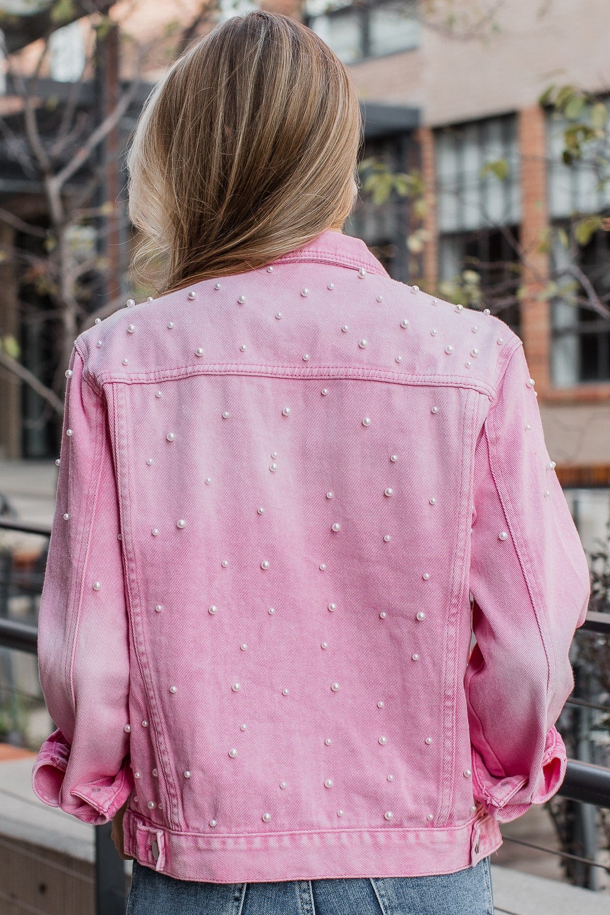Pink Pearl Embellished Denim Jacket – Confetti Boutique