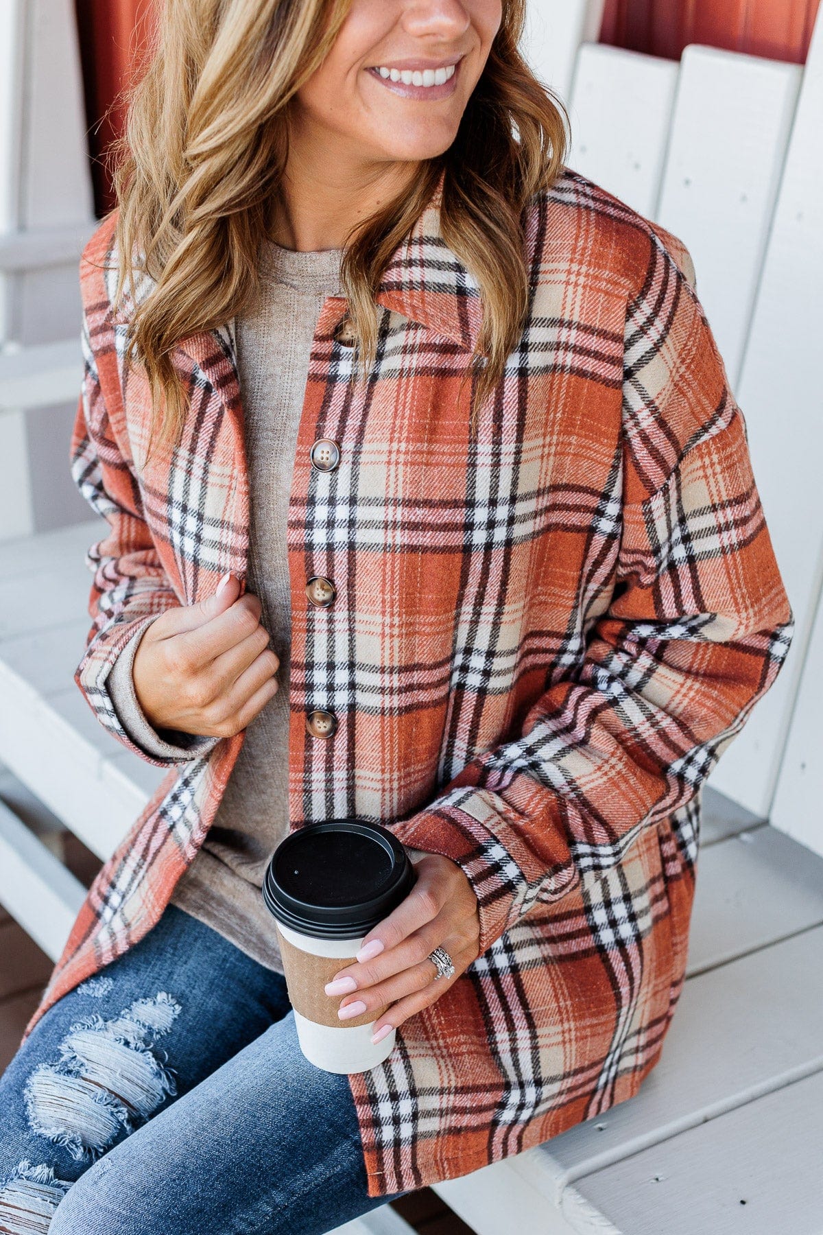 Element Burnt Orange Plaid Button Up store Coat