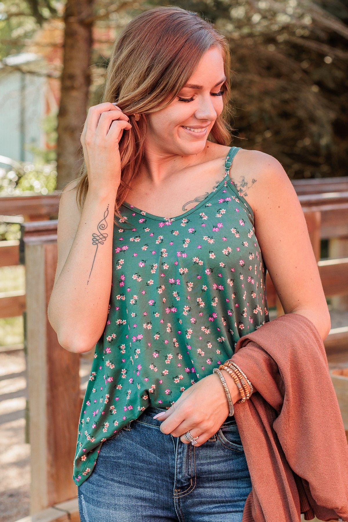 Store green floral tank top