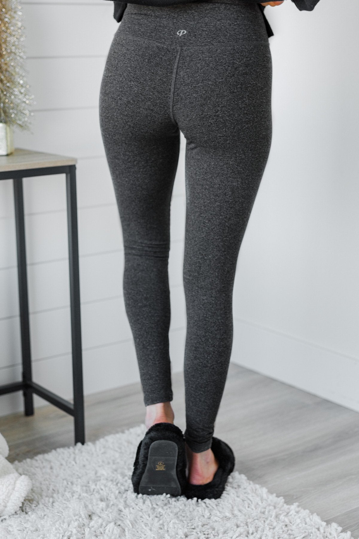 Charcoal High Waisted Stretch Leggings With Side Stripe, Leggings
