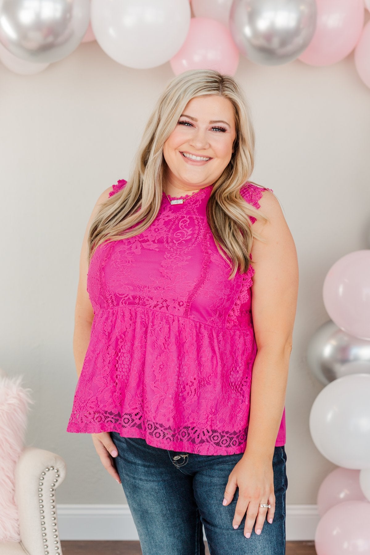 The Moment We Met Lace Sleeveless Blouse- Magenta – The Pulse Boutique