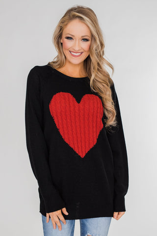 Love Your Life Knitted Heart Sweater - Black – The Pulse Boutique
