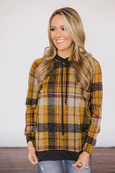 Mustard & Charcoal Plaid Hoodie – The Pulse Boutique