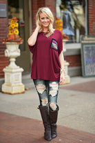 Aztec Pocket Top Burgundy