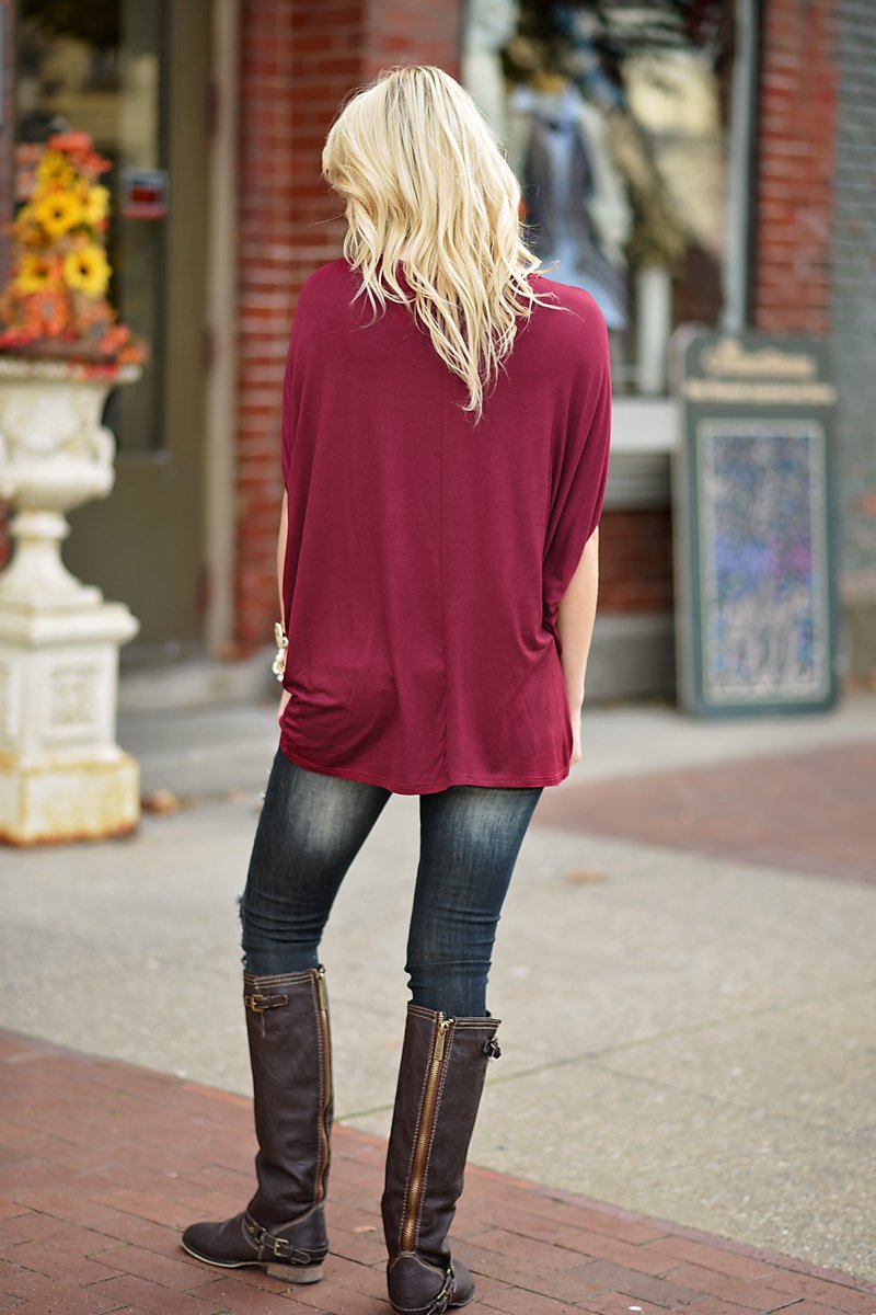 Aztec Pocket Top Burgundy