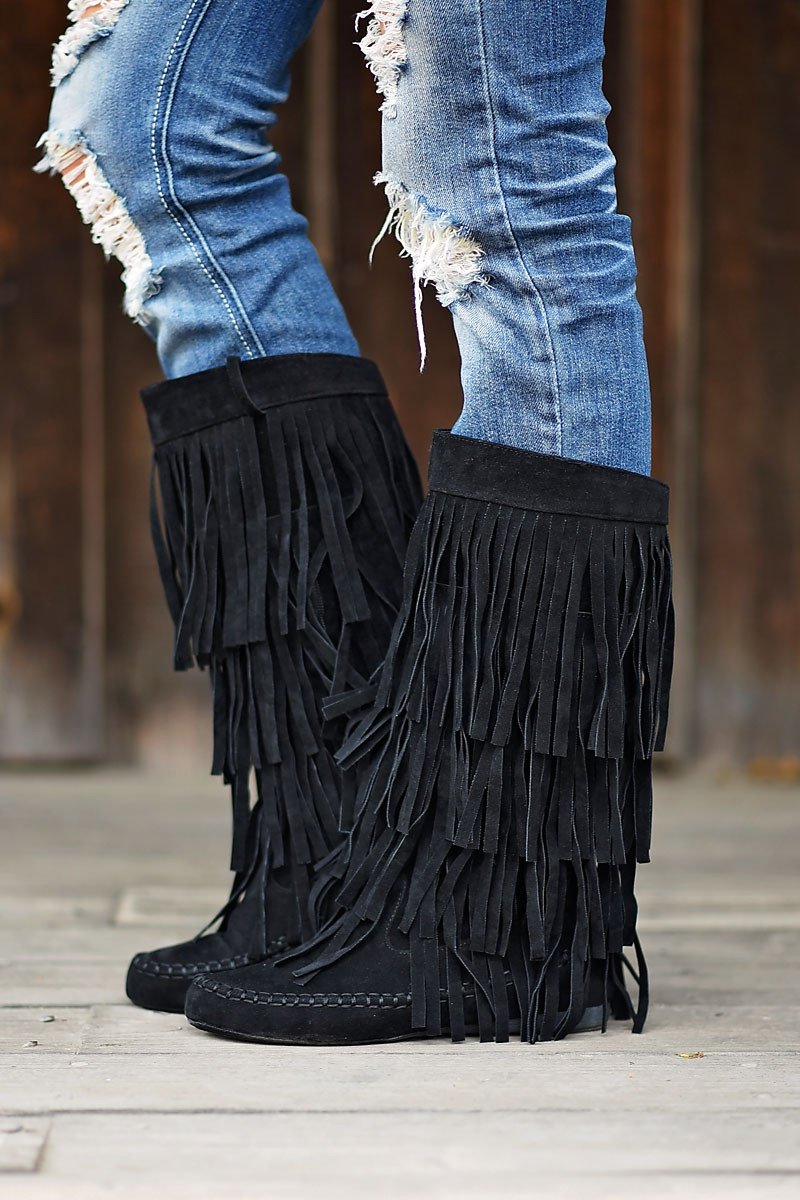 Black Fringe Boots