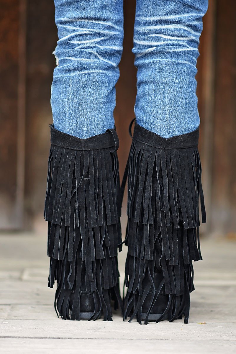 Black Fringe Boots