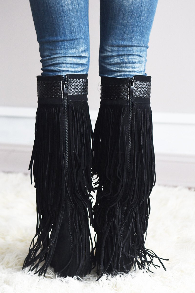 Do it Dolly Style Fringe Boots Black