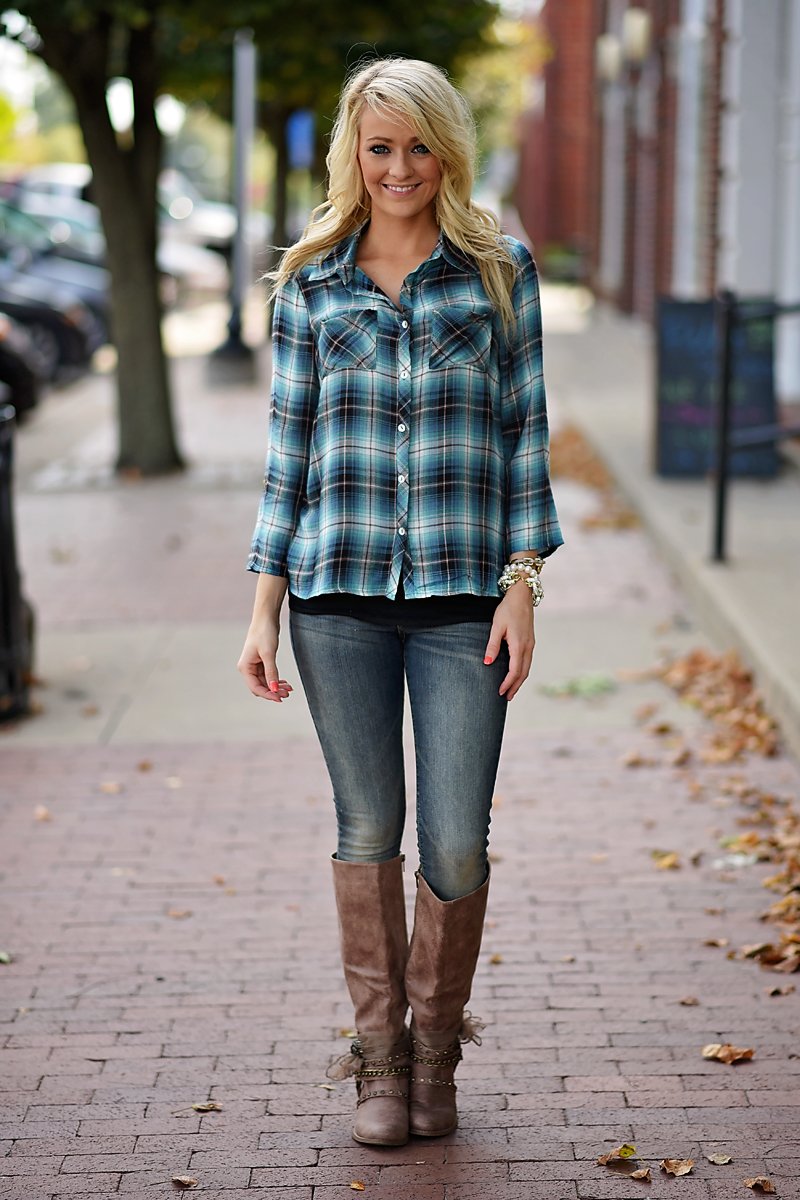 Electric Blue Plaid Top